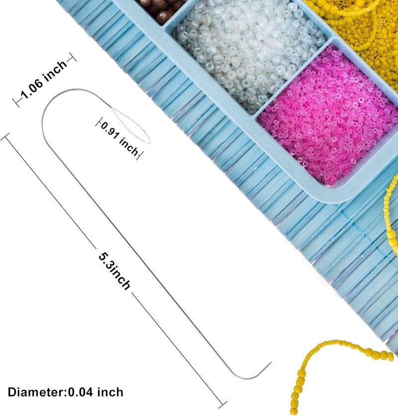 AUTEMOJO 4 Large Eye Curved Bead Embellishment Needles, 5.3 inch Stainless Steel Bead Spinning Needle with Handle, Used for Automatic Beading Machine, Waist Bead Bracelet Necklace DIY Manual Bead Making - Image 2